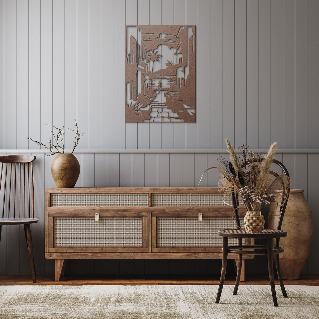 Mediterranean Street Metal Wall Art, Coastal Decor, Summer Beach House, Patio Sign