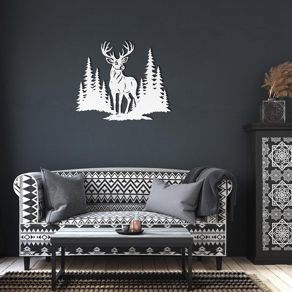 Majestic Buck Metal Wall Art, Deer in Forest Sign, Hunter Lodge Decor