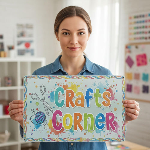Crafts Corner Sign - Colorful Craft Room Decor | Durable Aluminum Metal Wall Art