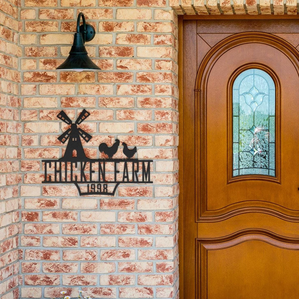 Custom Metal Farm Sign: Chicken & Windmill, Personalized Farmhouse Decor