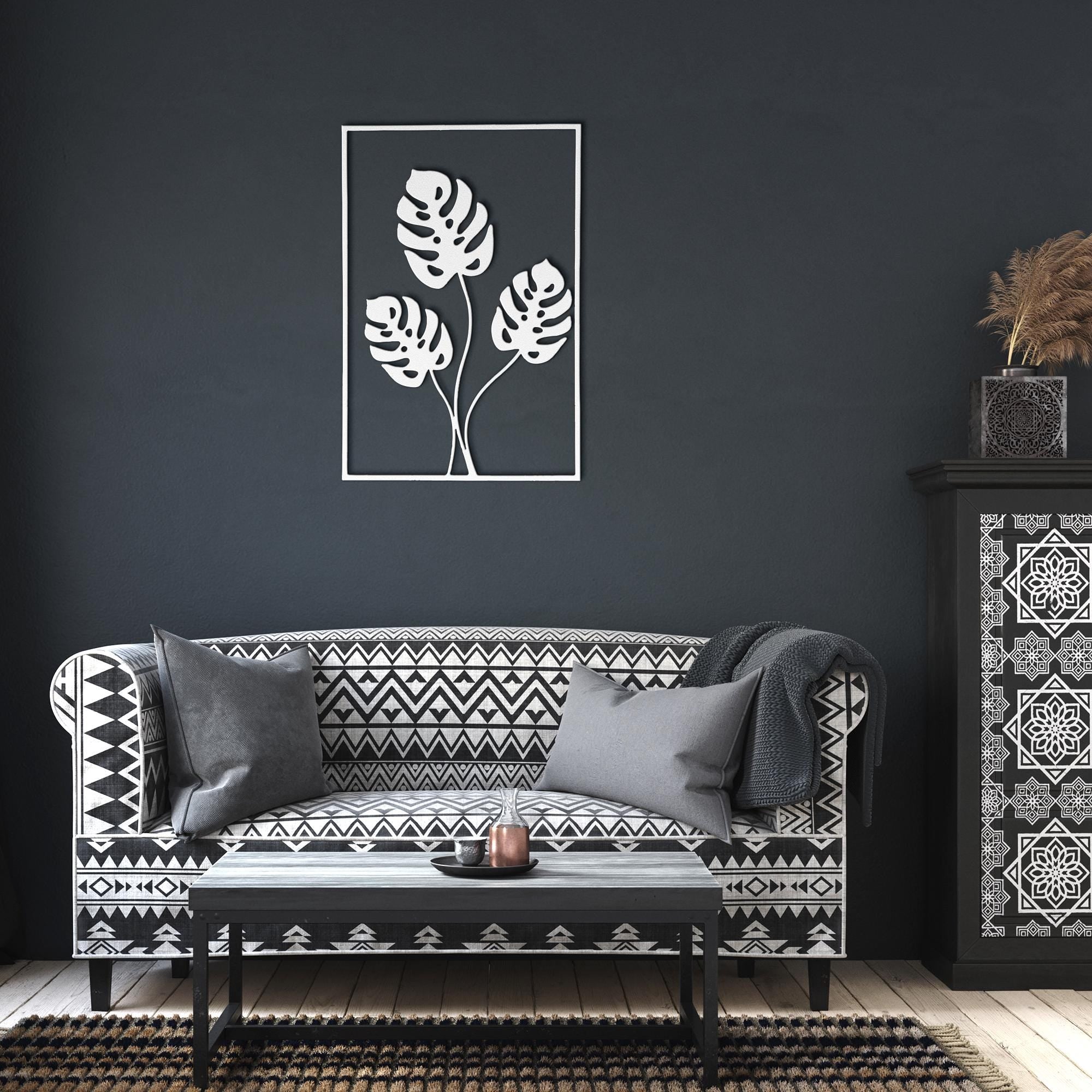 Metal Monstera Leaf Wall Art, Modern Botanical Frame Decor, Tropical Plant Sign, Minimalist Art