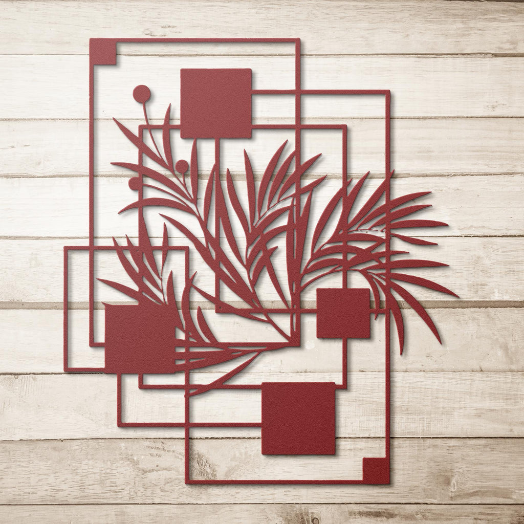 Geometric Plant Metal Wall Art, Mid-Century Modern Decor