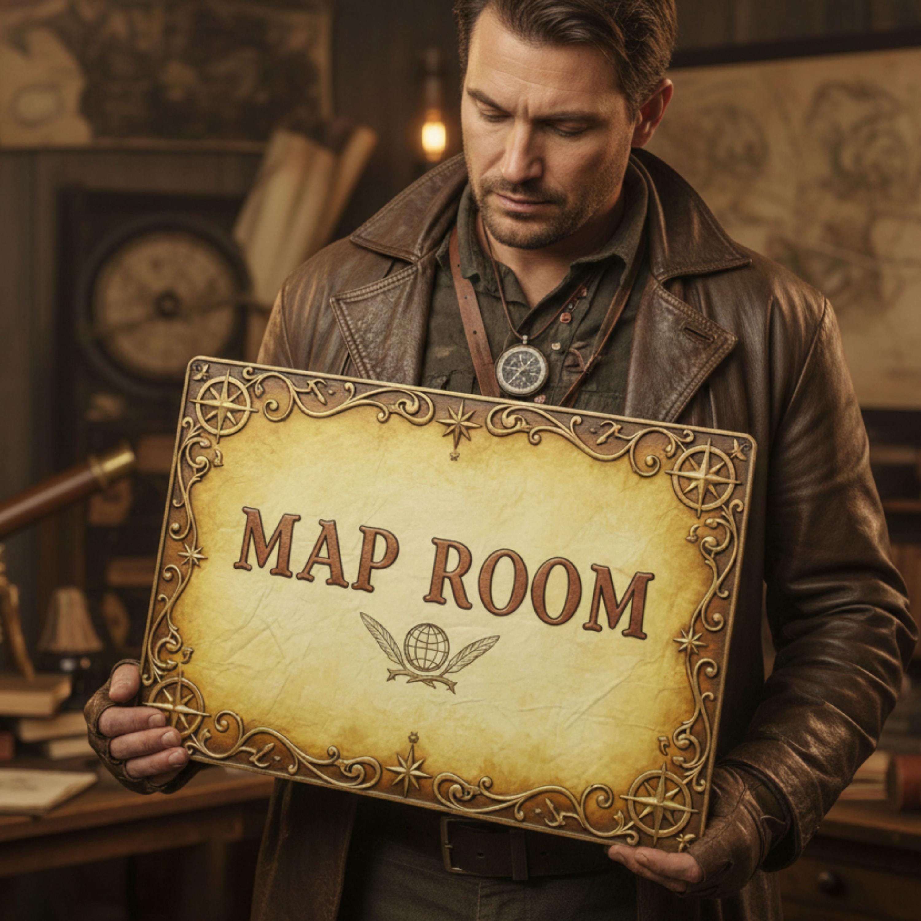 Vintage Metal Sign – Map Room Sign | Explorer Decor & Compass Rose Art Print