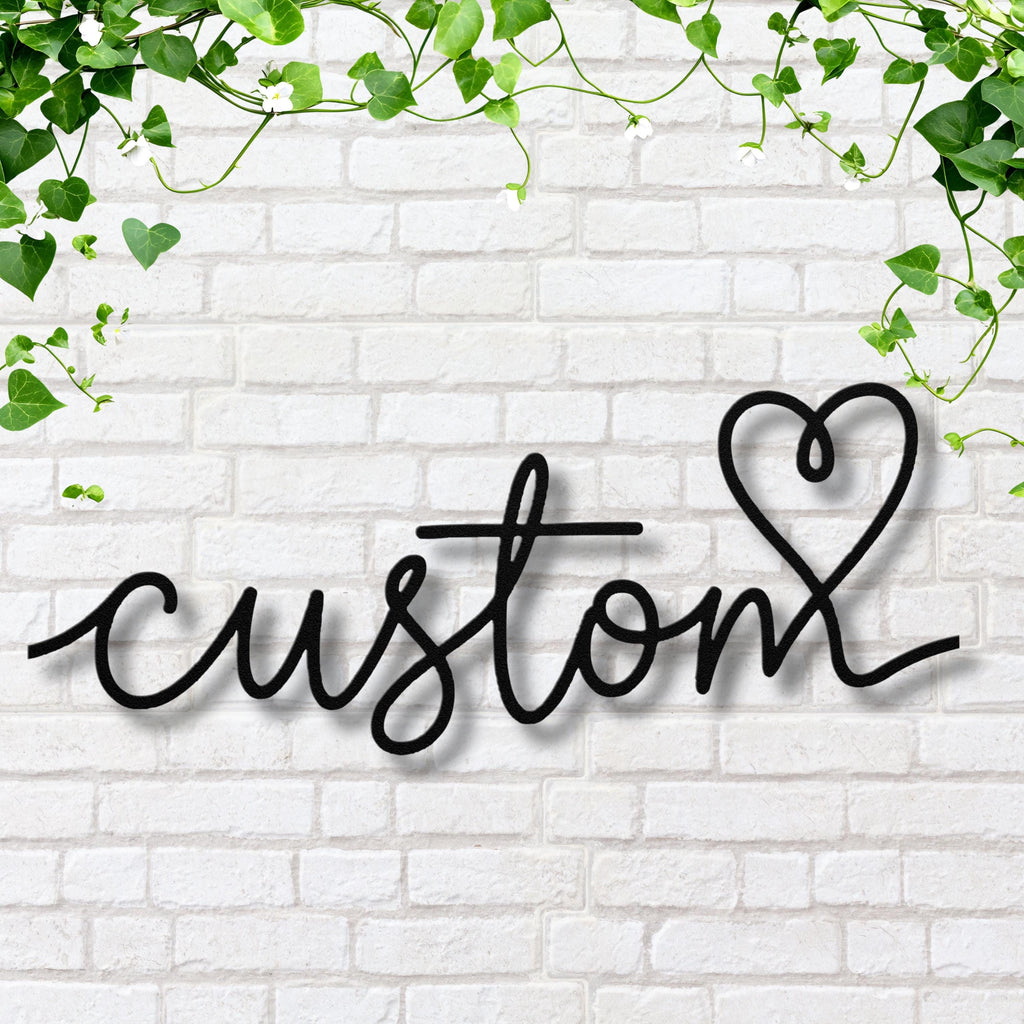 Custom Script Word Metal Sign | Personalized Die Cut Art, Family Name or Word Wall Decor
