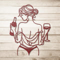 Woman Wine Metal Art – Minimalist Die Cut Metal Sign | Elegant Silhouette Decor