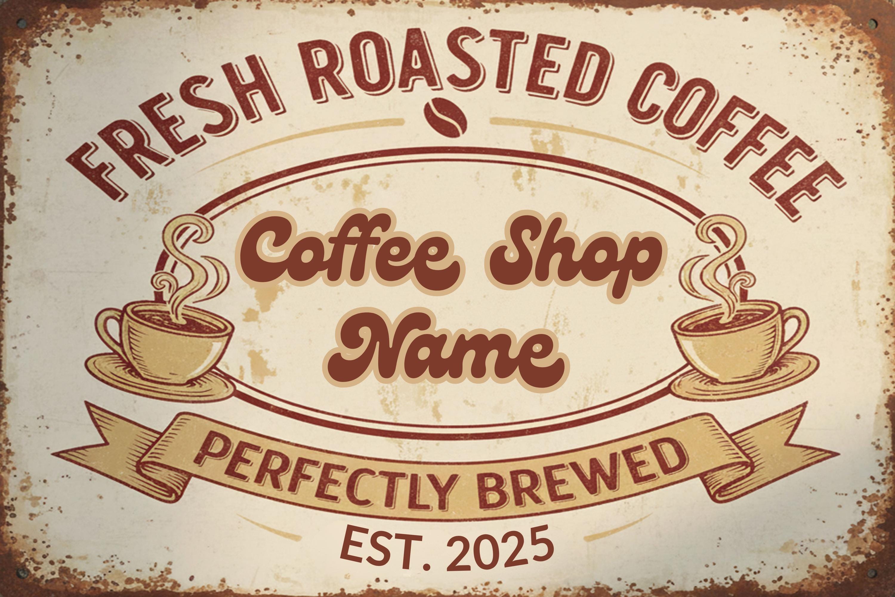Custom Coffee Shop Sign, Personalized Metal Plaque, Fresh Roasted Coffee Decor, Perfectly Brewed Cafe Art, Est. Date Barista Gift Idea