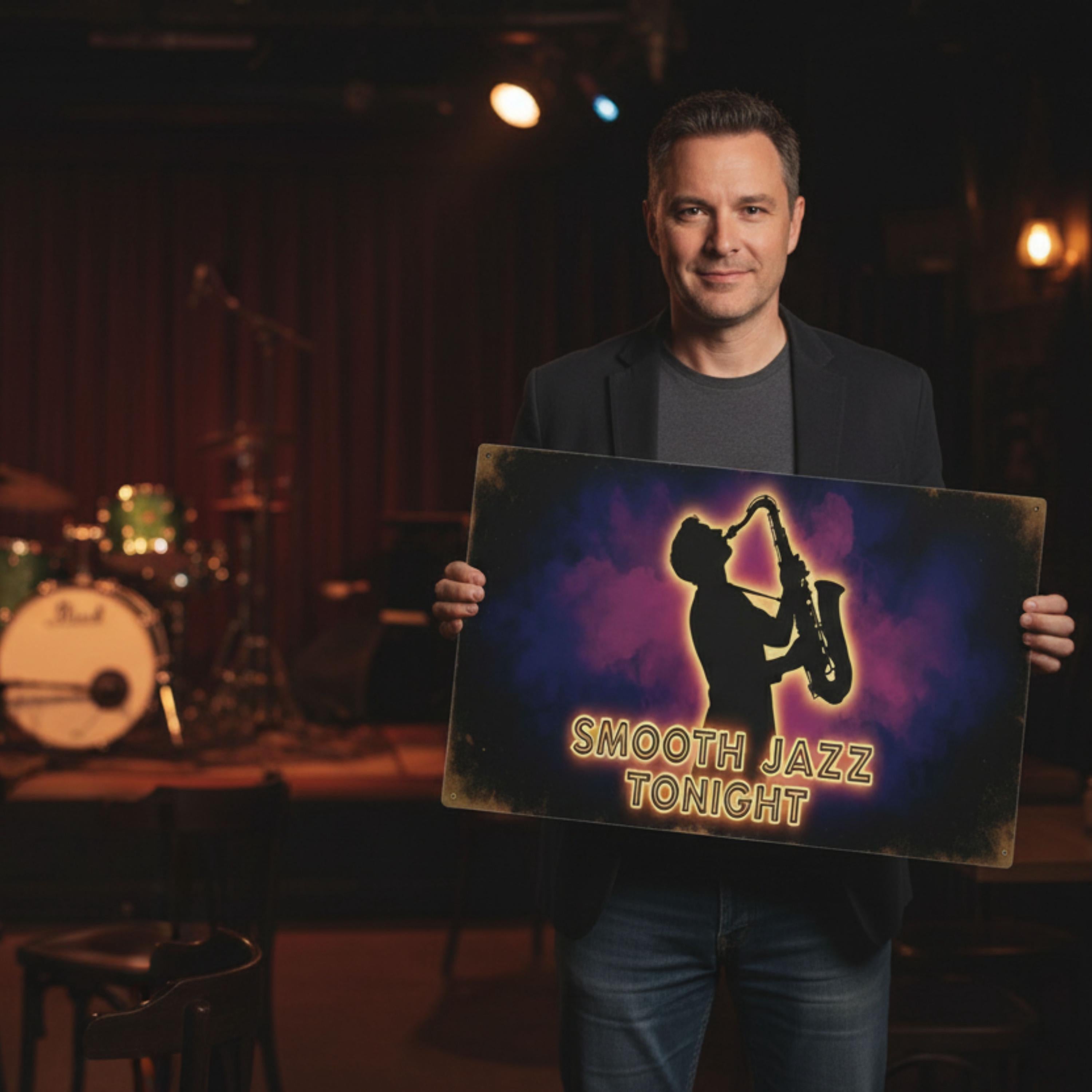 Jazz Club Decor – Retro Saxophone Metal Sign | Vintage Bar & Studio Art