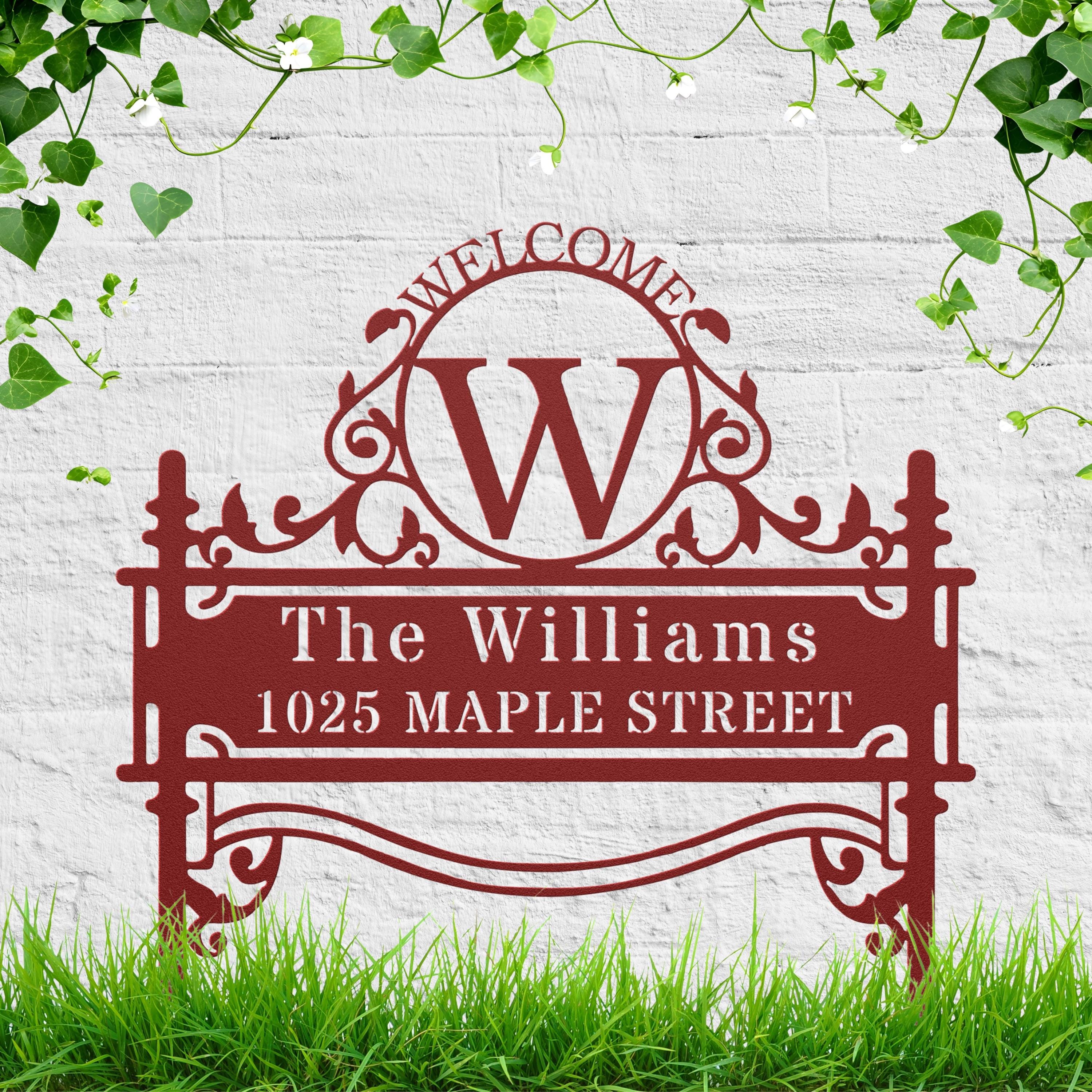 Personalized Address Sign - Custom Metal Welcome Yard Stake With Family Name Plaque