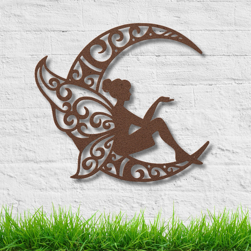 Fairy Metal Art – Crescent Moon Sign | Whimsical Wall Decor, Unique Black Nursery Hanging