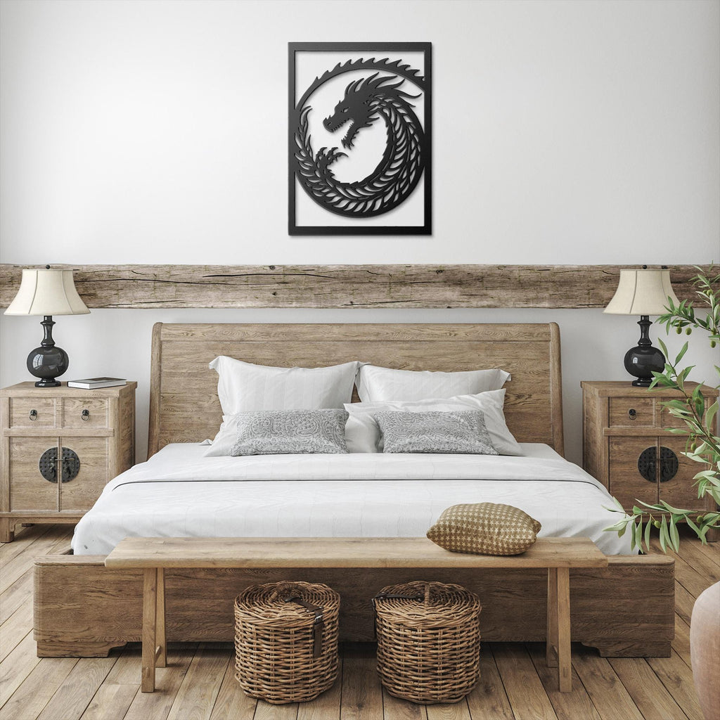 Tribal Dragon Metal Wall Art, Mythical Beast Die Cut Sign, Fantasy Decor