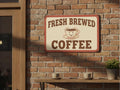 Fresh Brewed Coffee Metal Sign, Retro Kitchen Decor, Happy Coffee Cup Art, Coffee Bar Sign