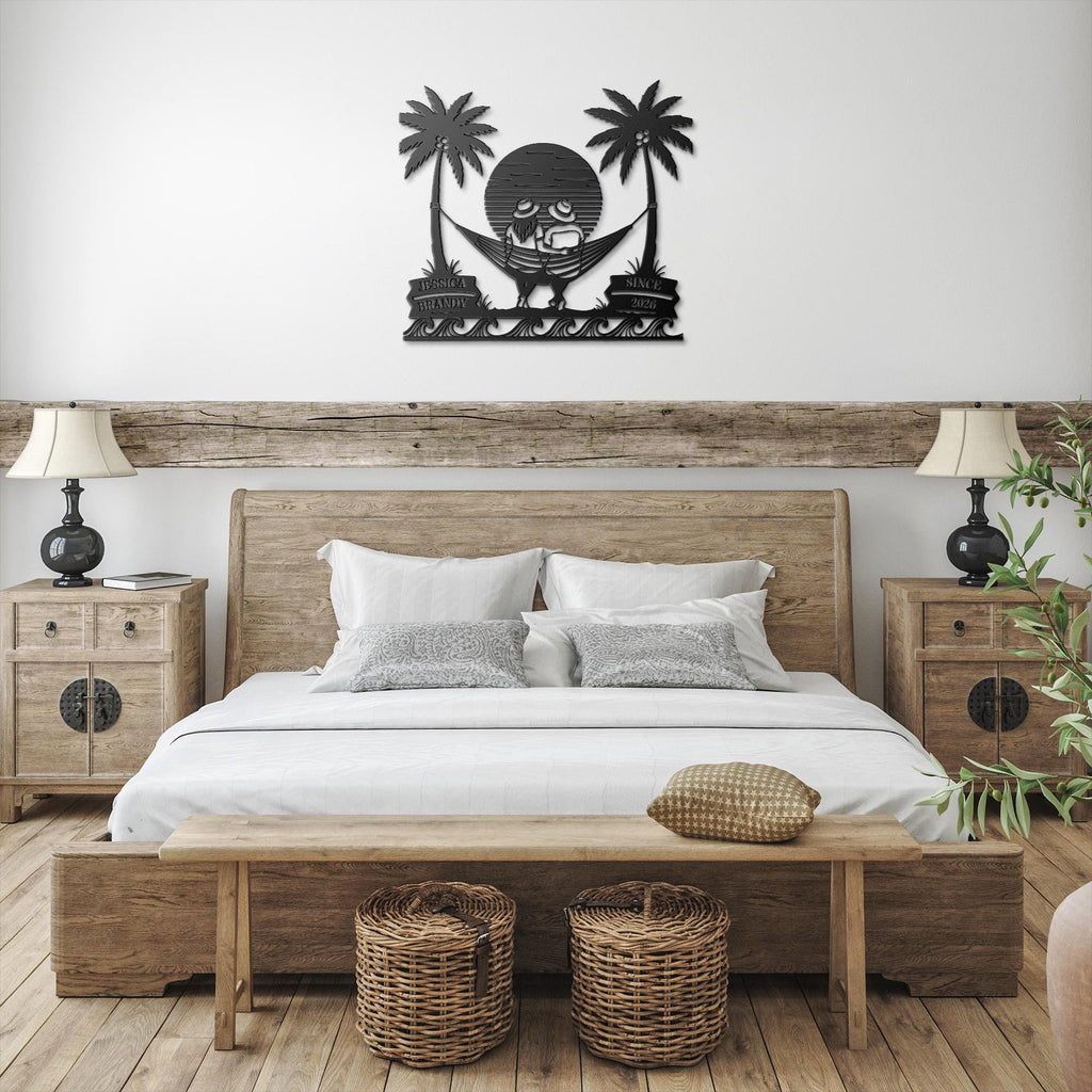 Personalized Beach House Metal Sign, Couple Name Tropical Decor, Anniversary Gift, Outdoor Art