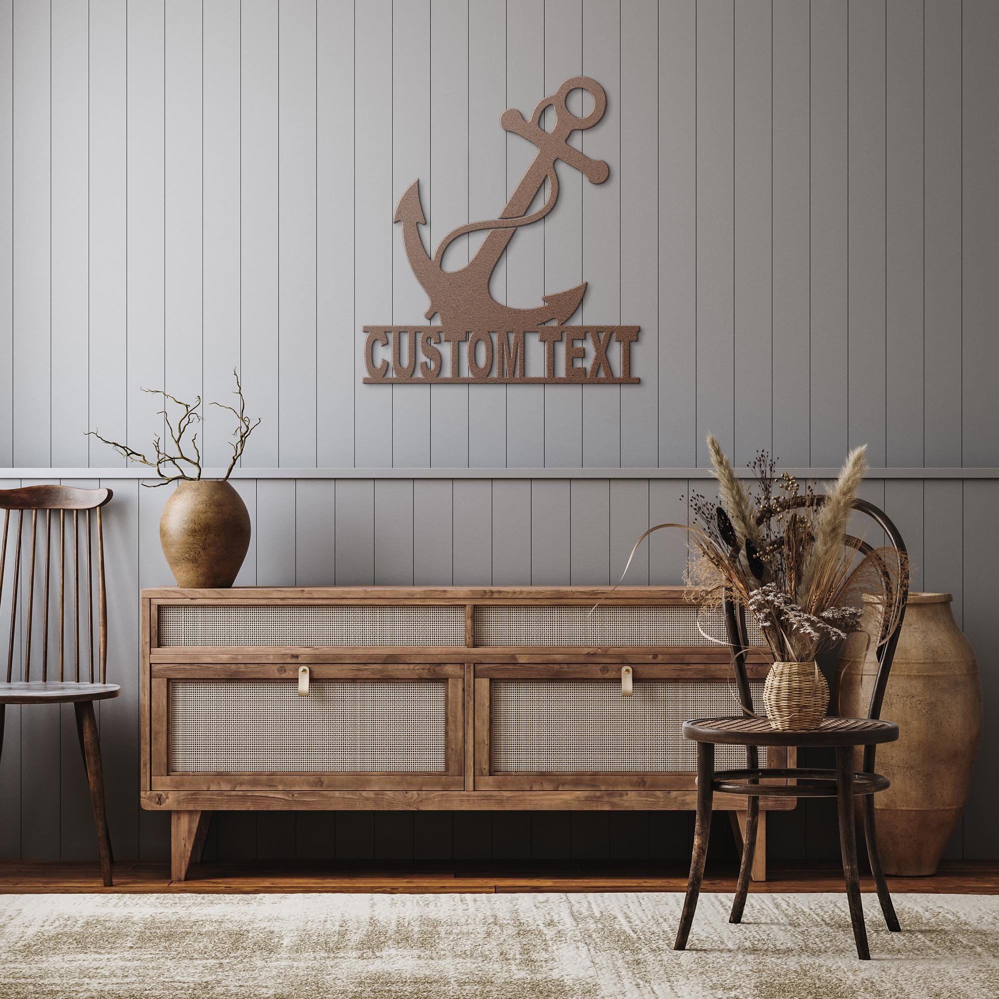 Custom Metal Anchor Sign, Nautical Coastal Decor