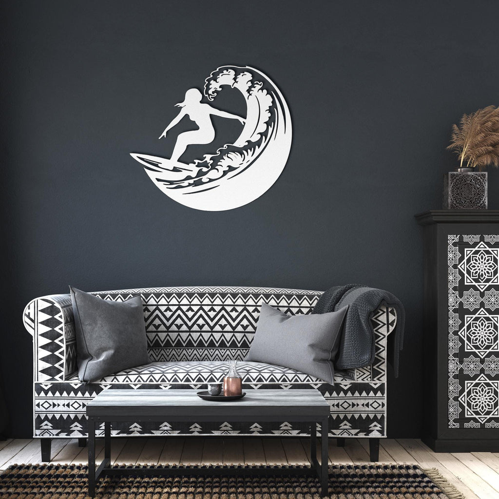 Metal Surfer Wall Art, Ocean Wave Silhouette, Modern Beach Decor, Surf Metal Sign, Water Sport Art, Coastal Home Gift