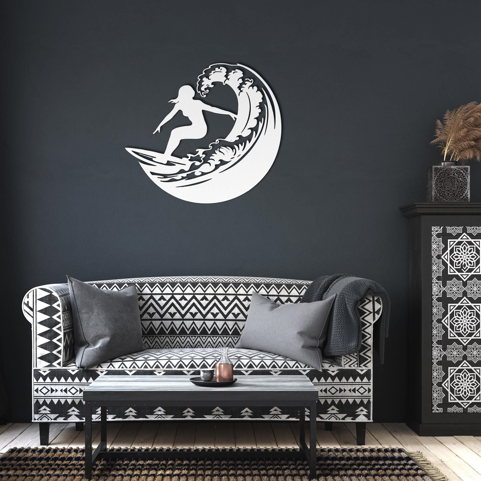 Metal Surfer Wall Art, Ocean Wave Silhouette, Modern Beach Decor, Surf Metal Sign, Water Sport Art, Coastal Home Gift