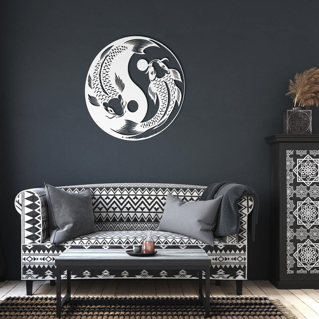 Koi Fish Metal Wall Art, Yin Yang Sign, Harmony Zen Die Cut Decor, Balance Metal Art, Asian Symbolism Gift