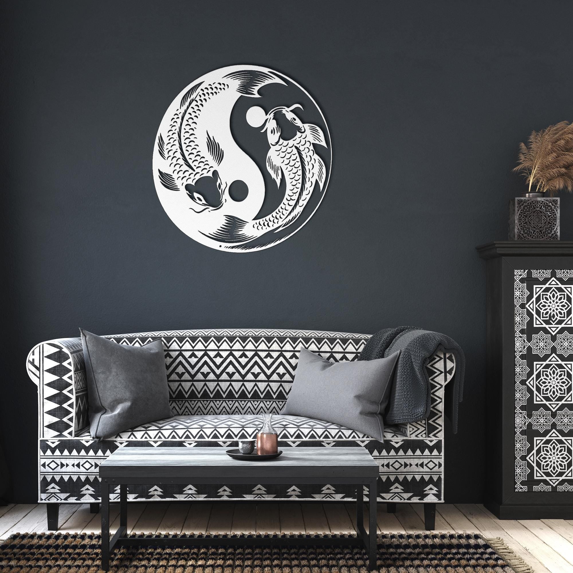 Koi Fish Metal Wall Art, Yin Yang Sign, Harmony Zen Die Cut Decor, Balance Metal Art, Asian Symbolism Gift