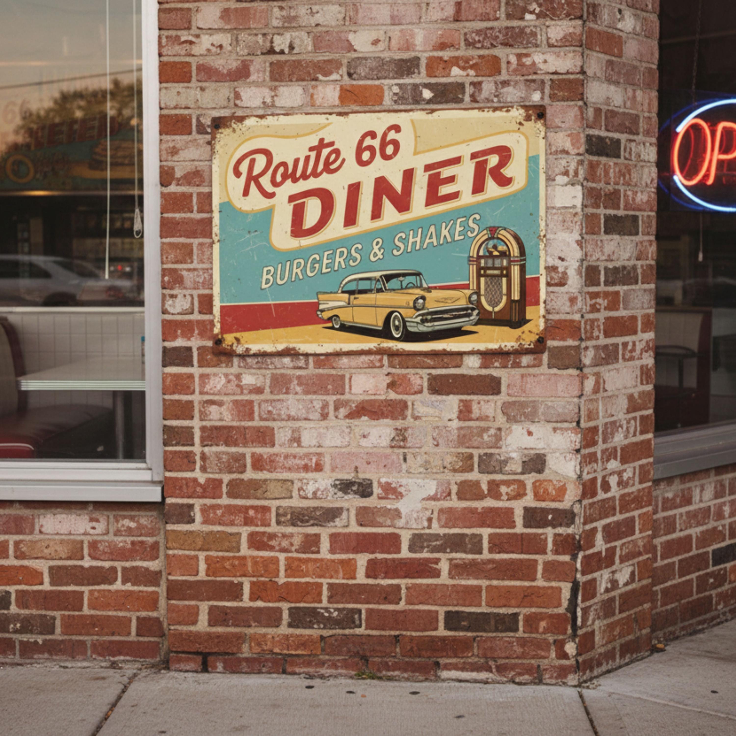 Route 66 Metal Sign - Retro Diner Wall Decor | Durable Steel Classic Art
