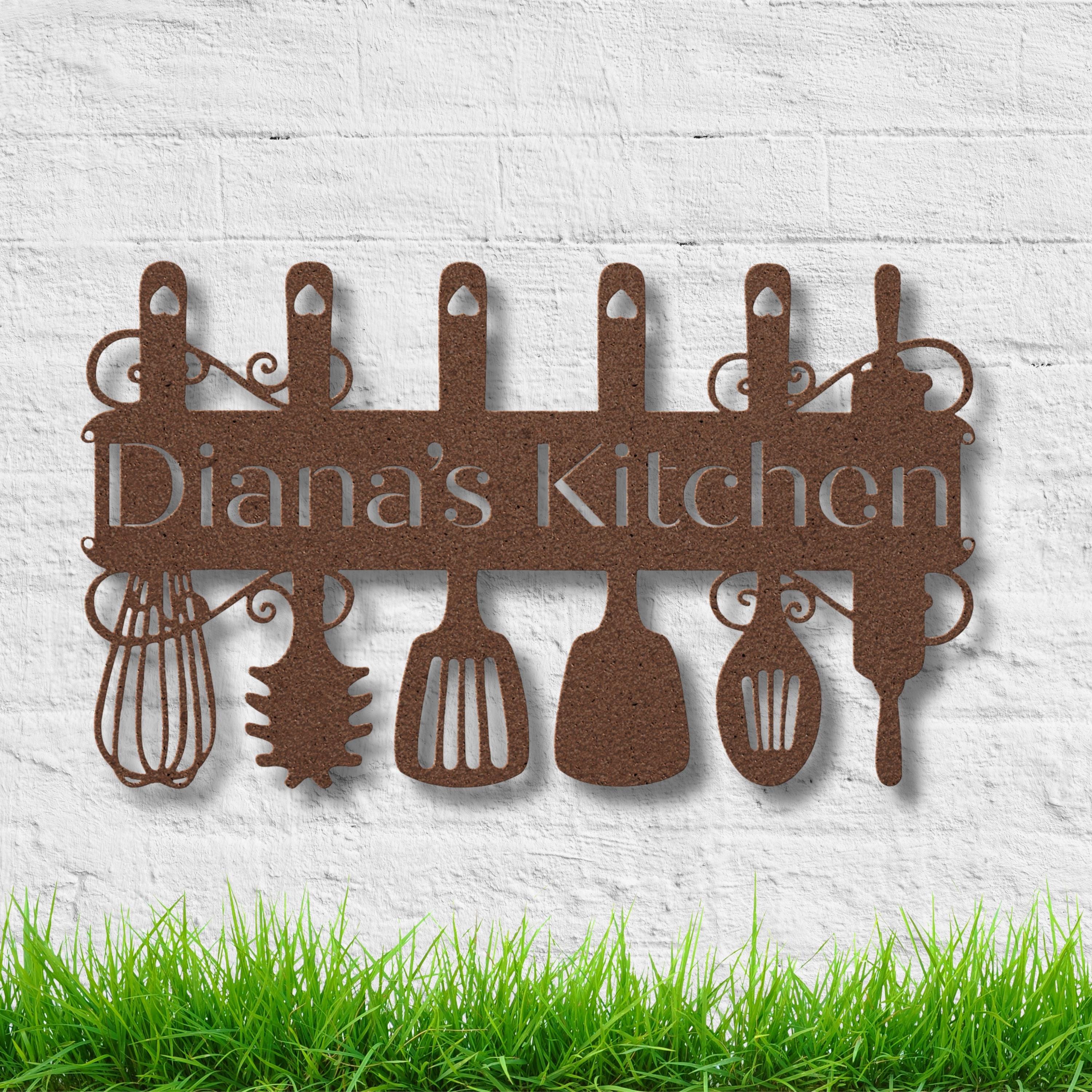 Personalized Kitchen Metal Sign, Utensil Die Cut Wall Art, Chef Gift