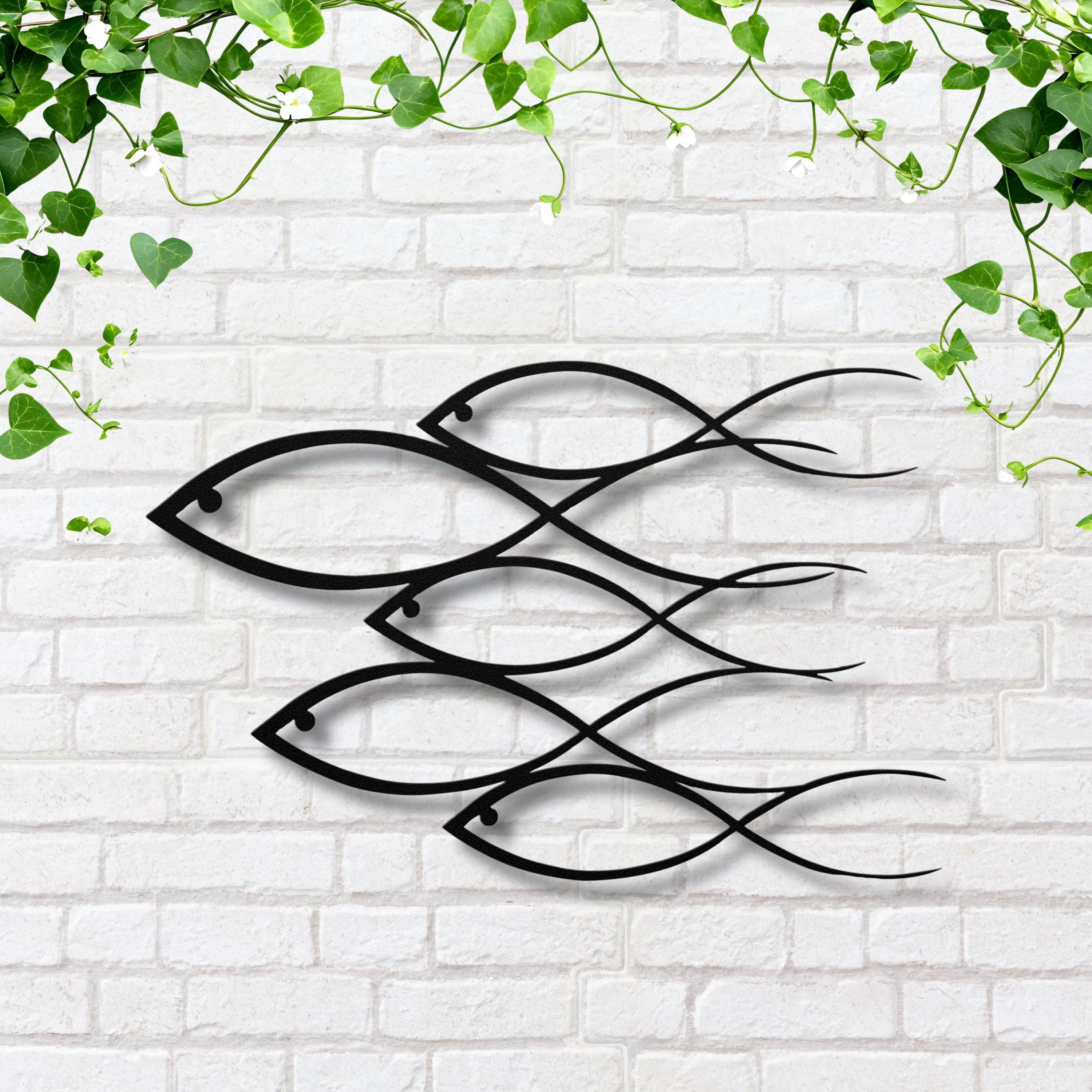 School of Fish Metal Wall Art, Coastal Home Decor, Nautical Beach House Sign, Bathroom Art