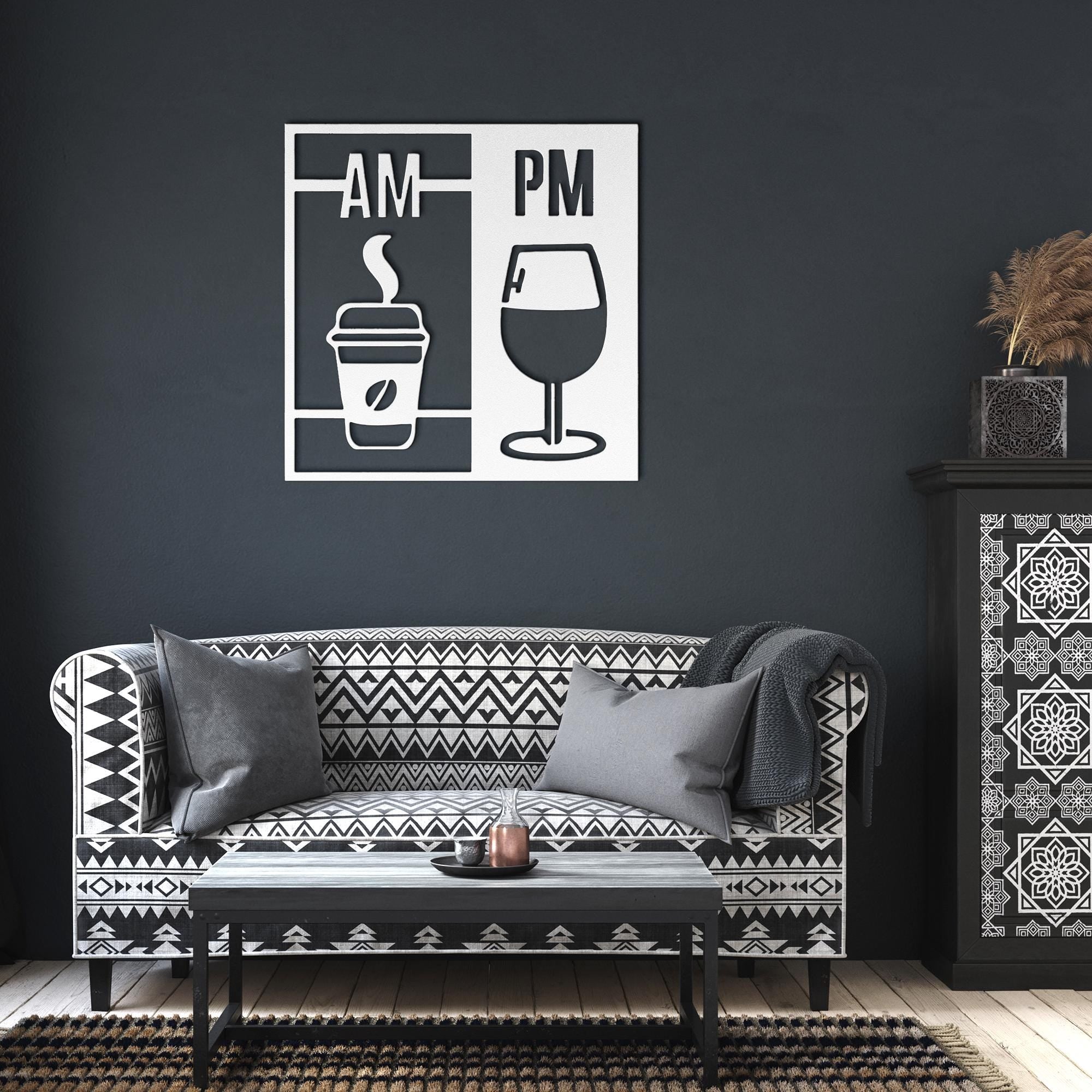 Coffee & Wine Metal Wall Art | AM PM Drink Sign