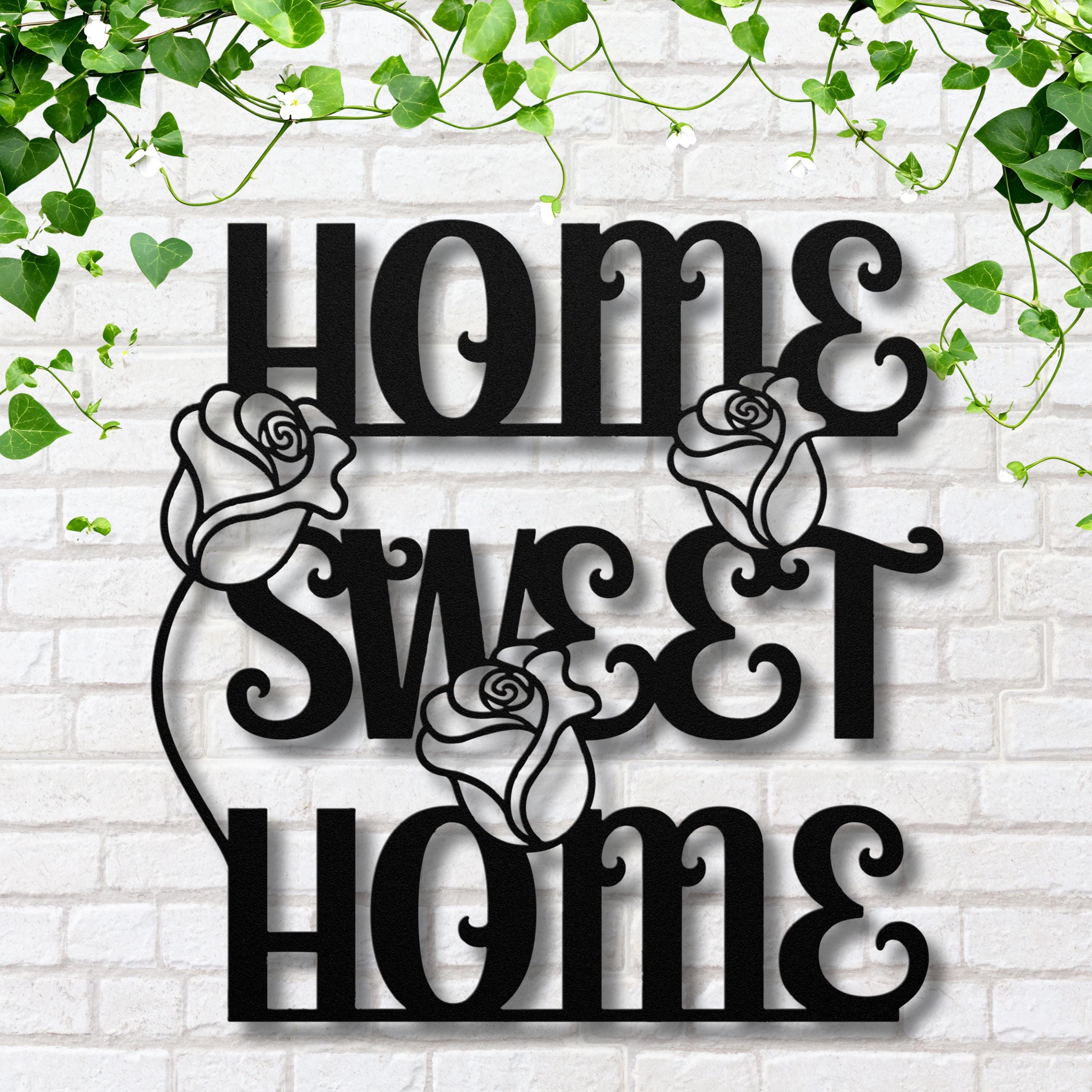 Home Sweet Home Metal Sign, Rose Flower Wall Art, Housewarming Gift, Entryway Decor, Floral Sign