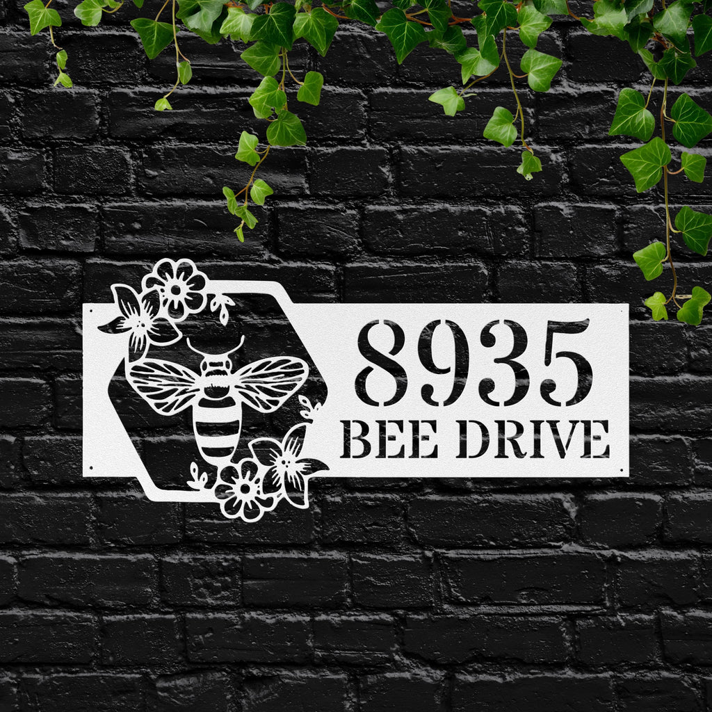 Custom Metal Address Sign - Personalized Bee Honeycomb House Number Plaque