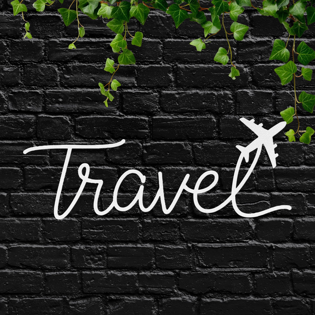 Travel Metal Sign - Minimalist Die Cut Metal Wall Art | Airplane Wanderlust Decor