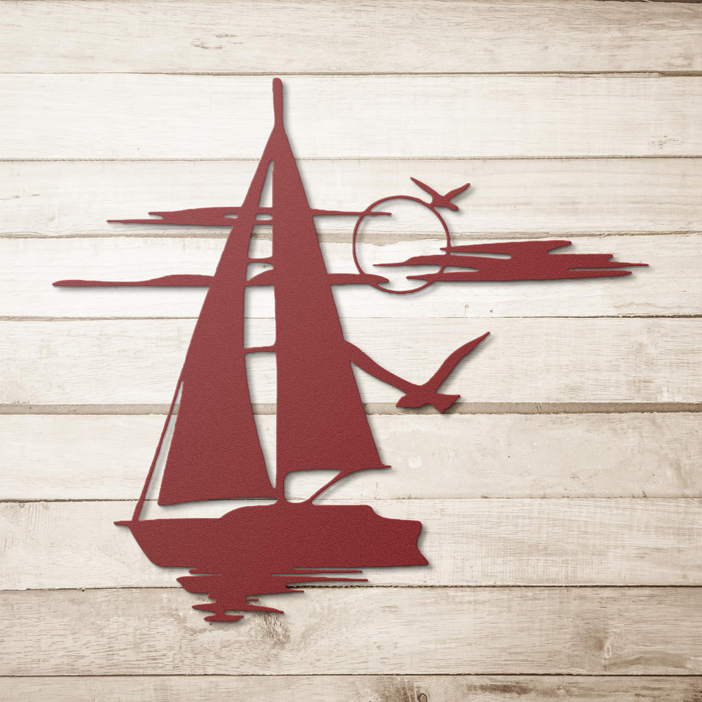 Sailboat Metal Wall Art – Nautical Metal Sign | Coastal Home Decor, Durable Steel Art
