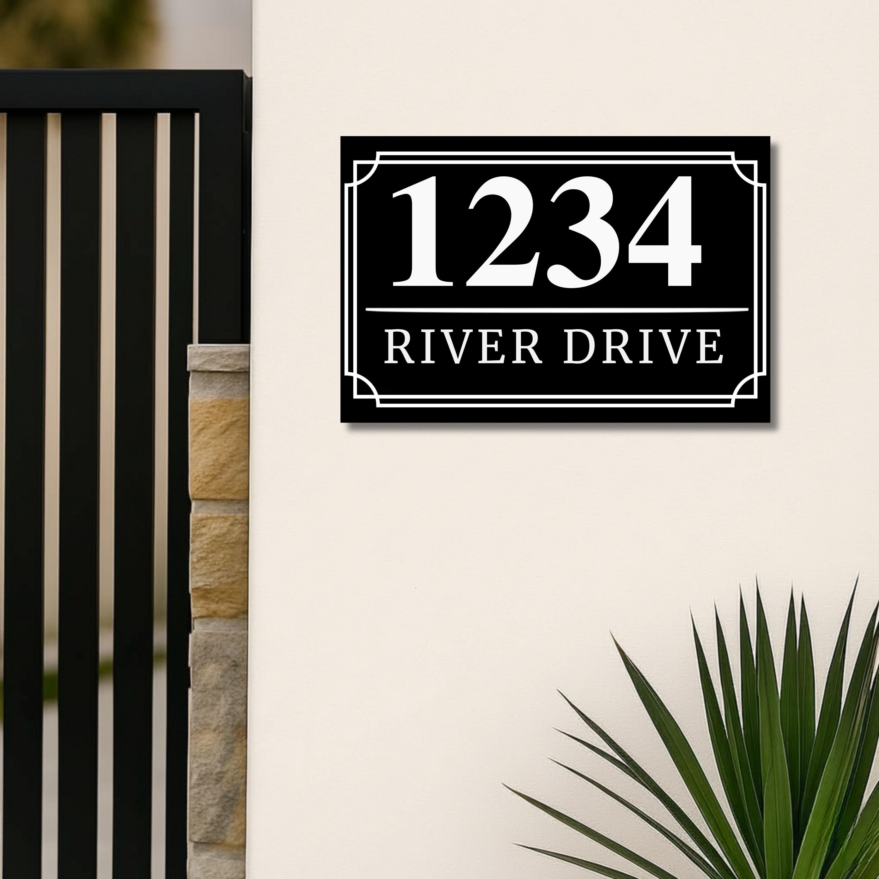 Custom House Number Sign | Modern Black & White Address Plaque