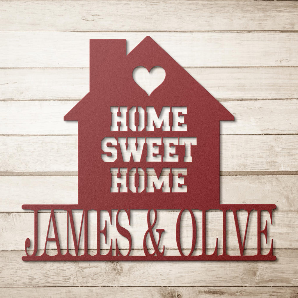 Custom Metal Family Name Sign - House Silhouette, Anniversary Gift