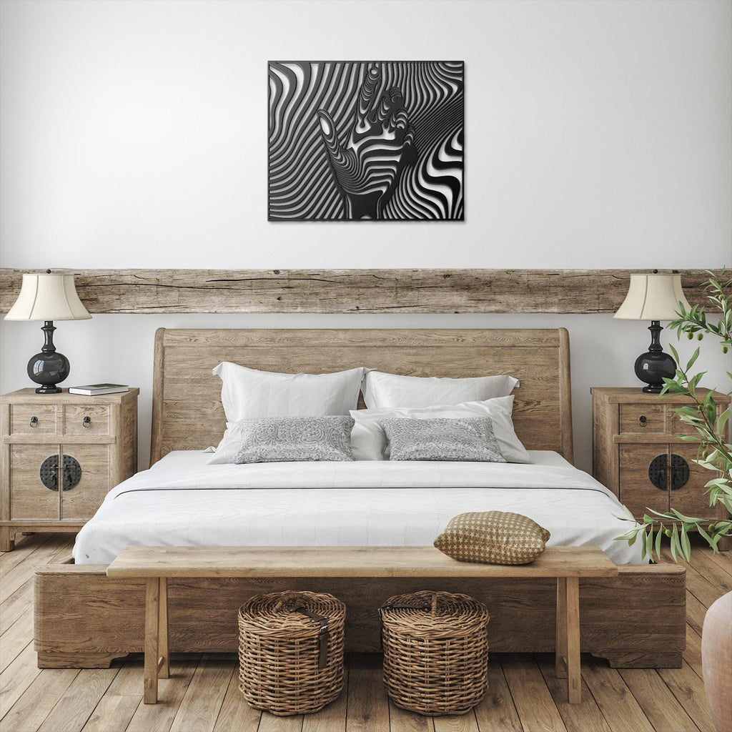 Optical Illusion Wall Art - Modern Black White Metal Wall Art Hand Shaped Design