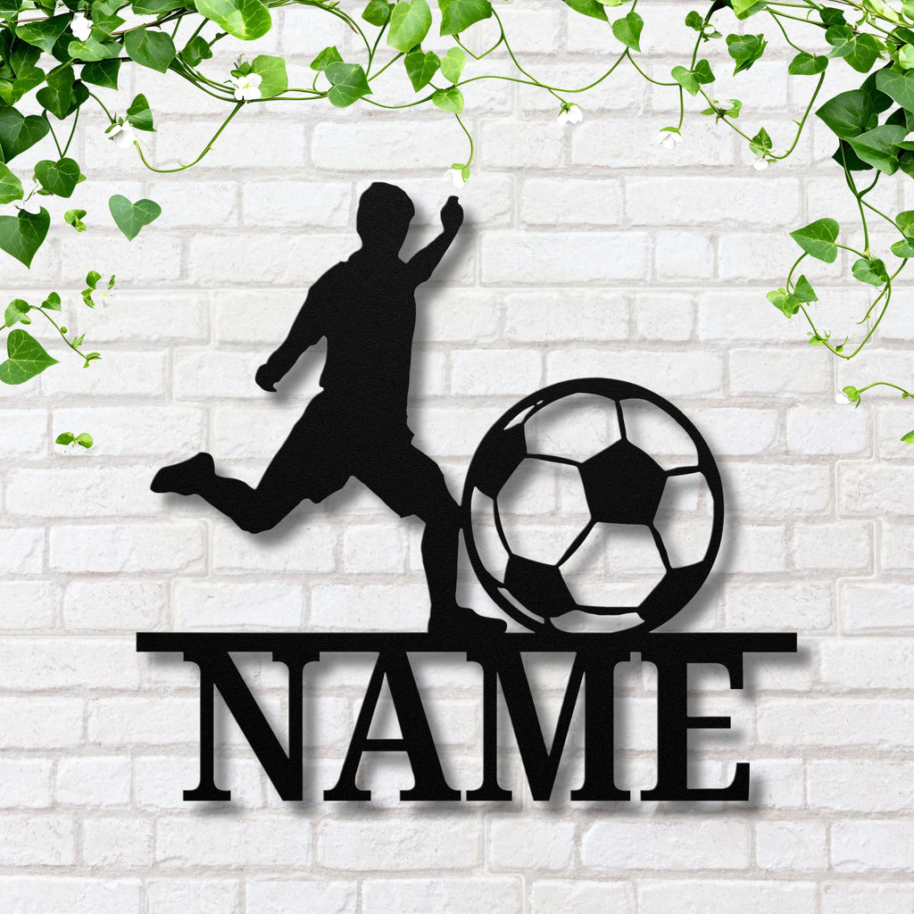 Custom Soccer Player Metal Sign, Personalized Boy Room Decor
