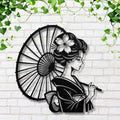Geisha Metal Die-Cut Sign | Japanese Wall Art | Woman with Umbrella Silhouette | Elegant Asian Home Decor | Laser Cut Art