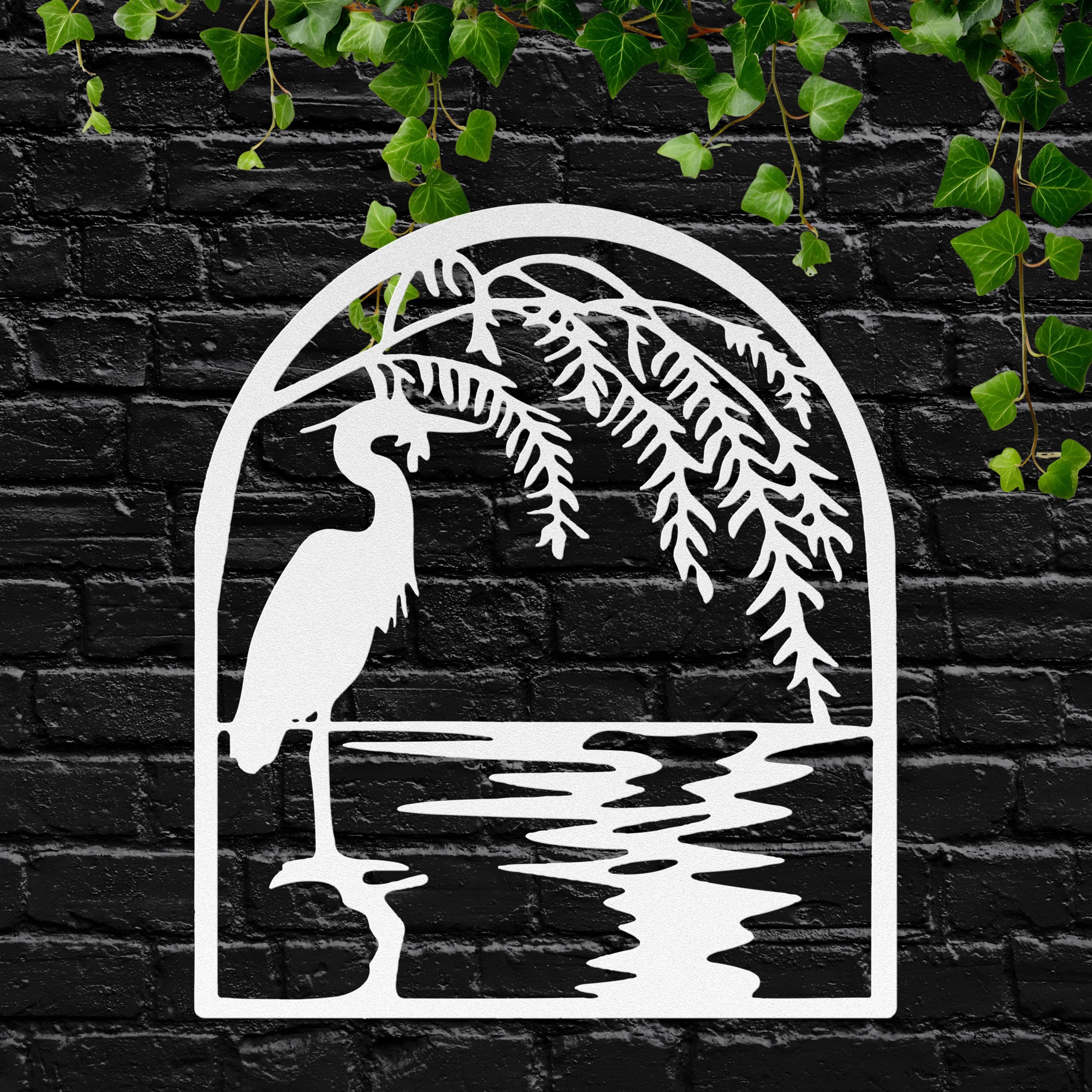 Heron Willow Tree Metal Wall Art, Coastal Bird Sign, Nature Lover Gift, Garden Decor