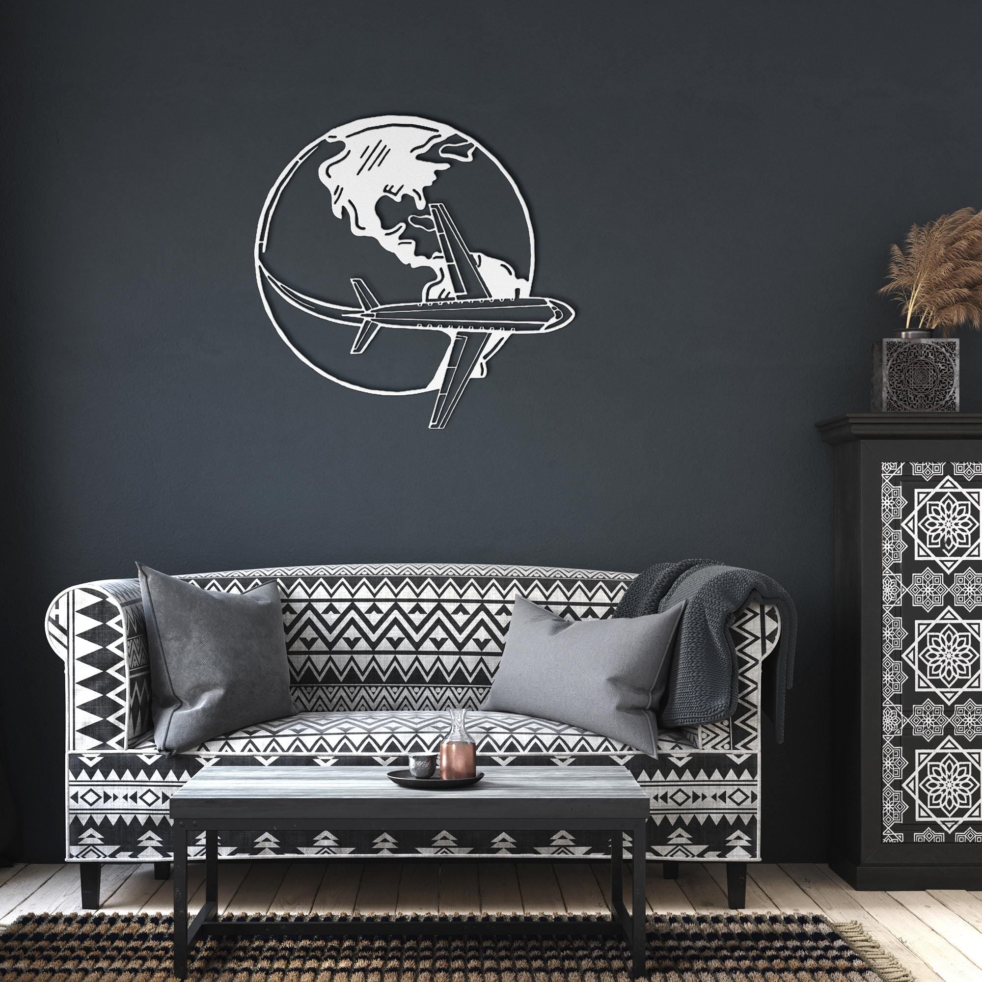 Airplane World Globe Metal Sign, Aviation Wall Art, Pilot Gift, Travel Enthusiast Decor