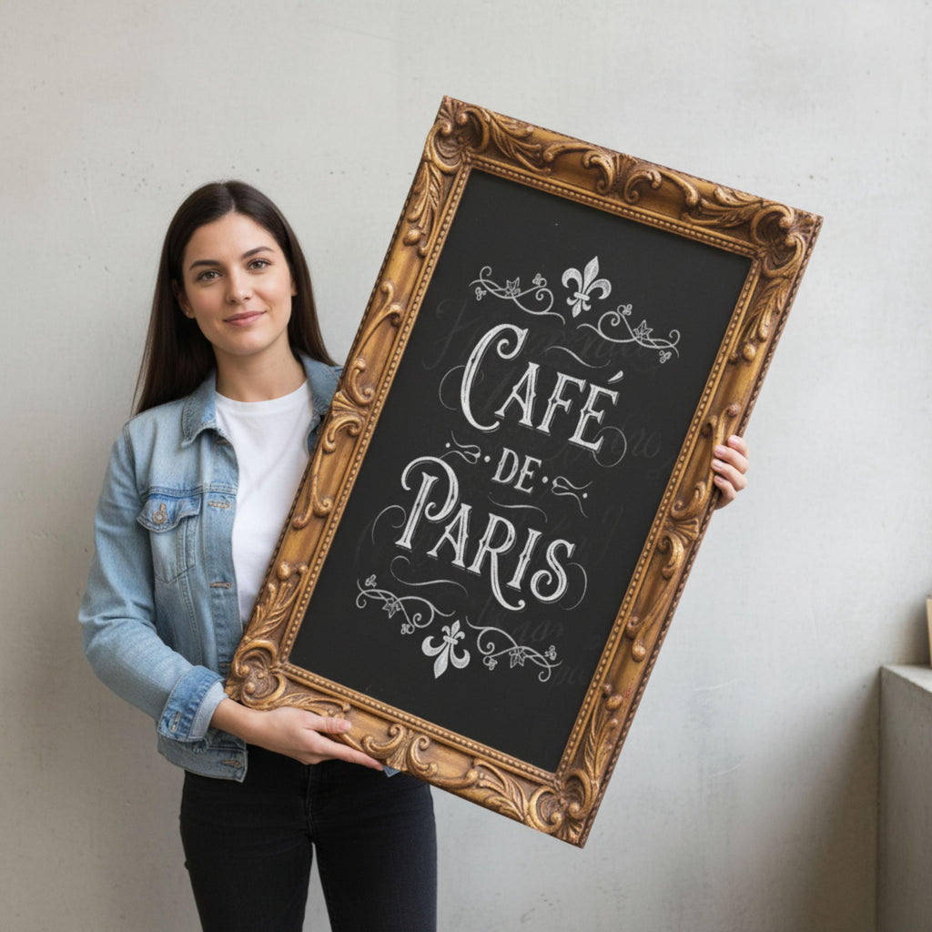 Custom Metal Sign | French Bistro Chalkboard Sign With Ornate Gold Frame