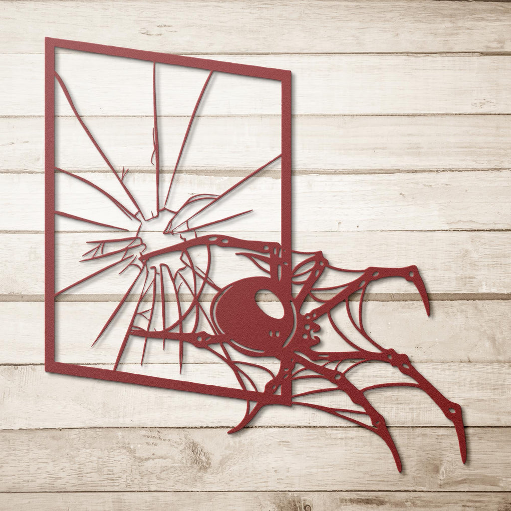 Spider Metal Wall Art, Halloween Horror Decor, Cracked Window Sign, Spooky Gothic Home Decor, Creepy Crawly Metal Art Gift