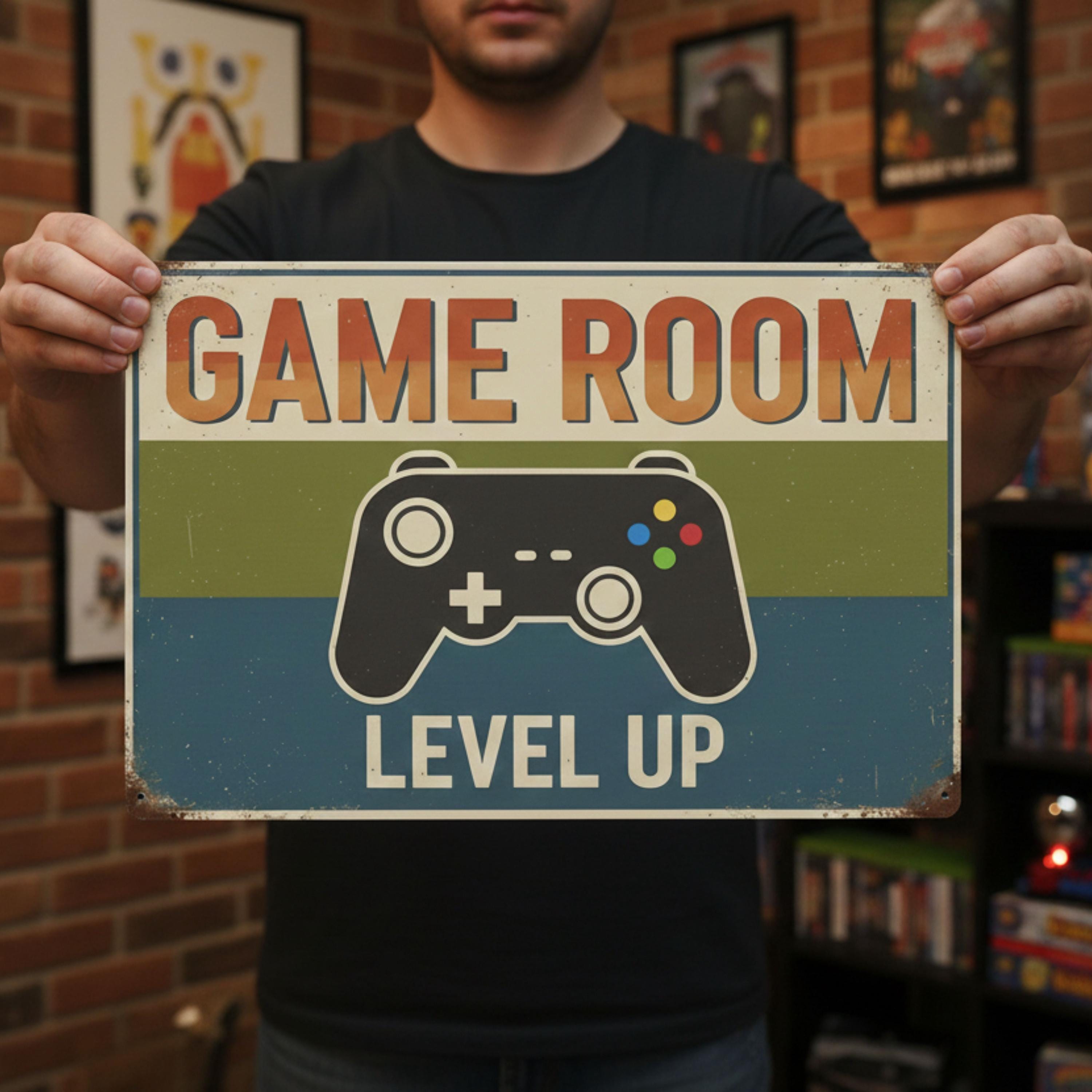 Game Room Metal Sign, Level Up Wall Decor, Gamer Gift, Video Game Room Art