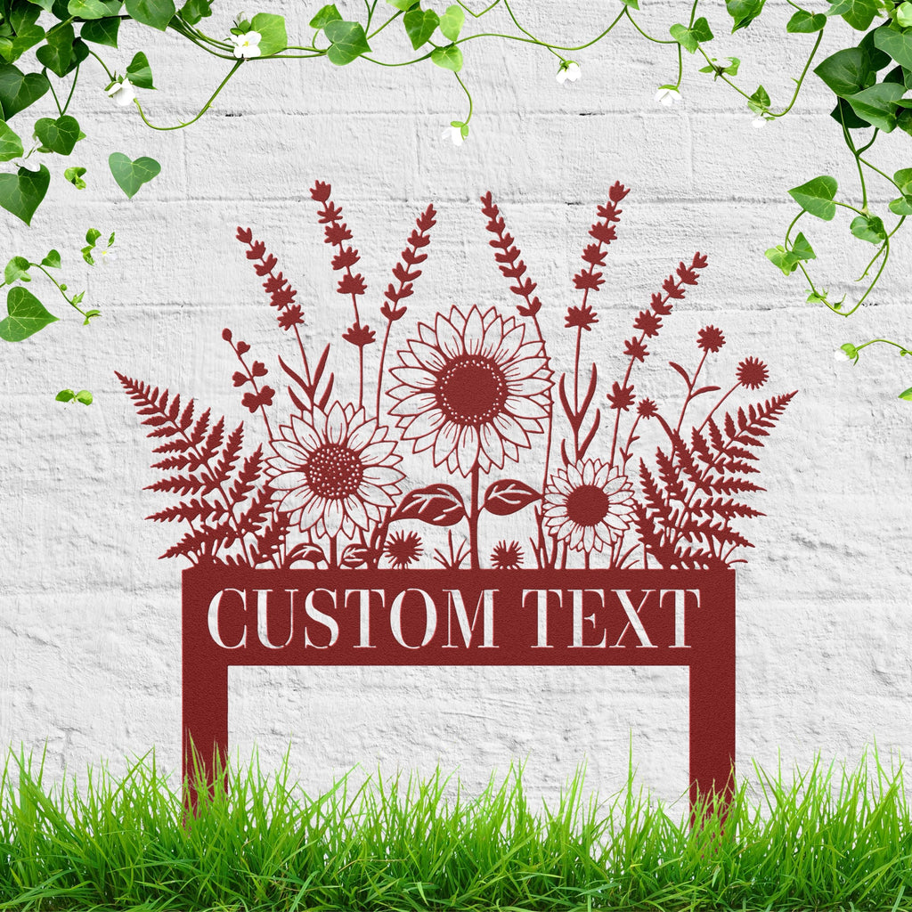 Personalized Metal Sign - Custom Garden Marker With Sunflower Yard Decor