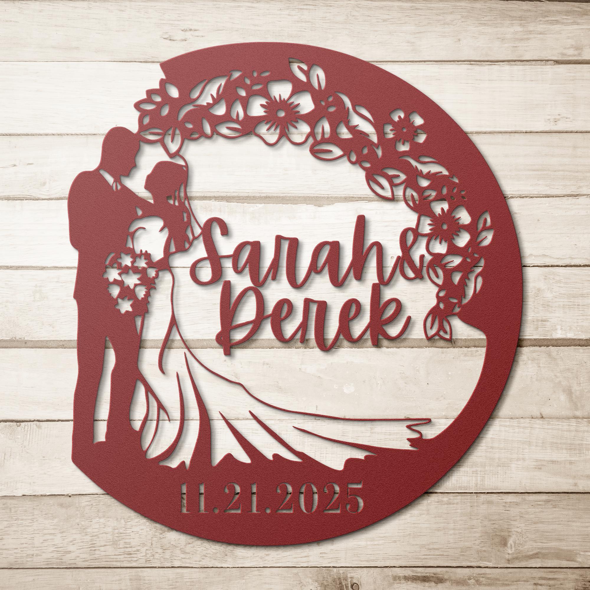 Personalized Wedding Sign - Custom Couple Sign | Floral Wreath Decor | Anniversary Gift Idea