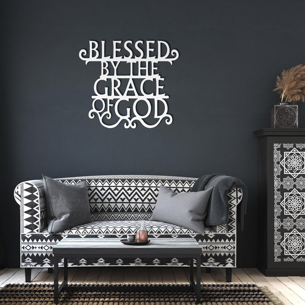 Blessed By Grace Sign, Christian Metal Wall Art, Religious Decor, Faith Wall Sign