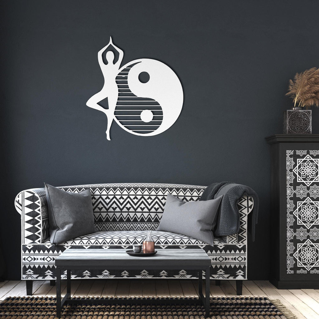 Yoga Pose Yin Yang Metal Wall Art, Meditation Decor