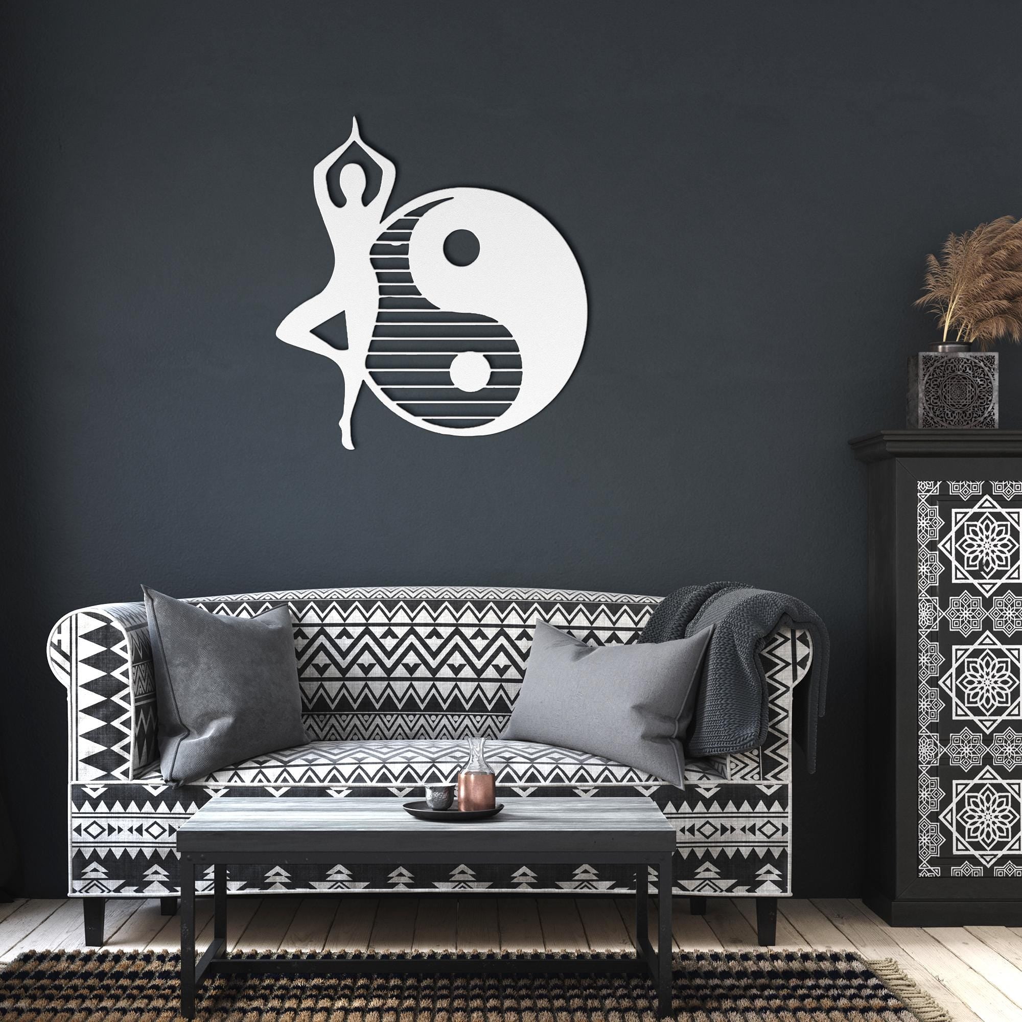 Yoga Pose Yin Yang Metal Wall Art, Meditation Decor