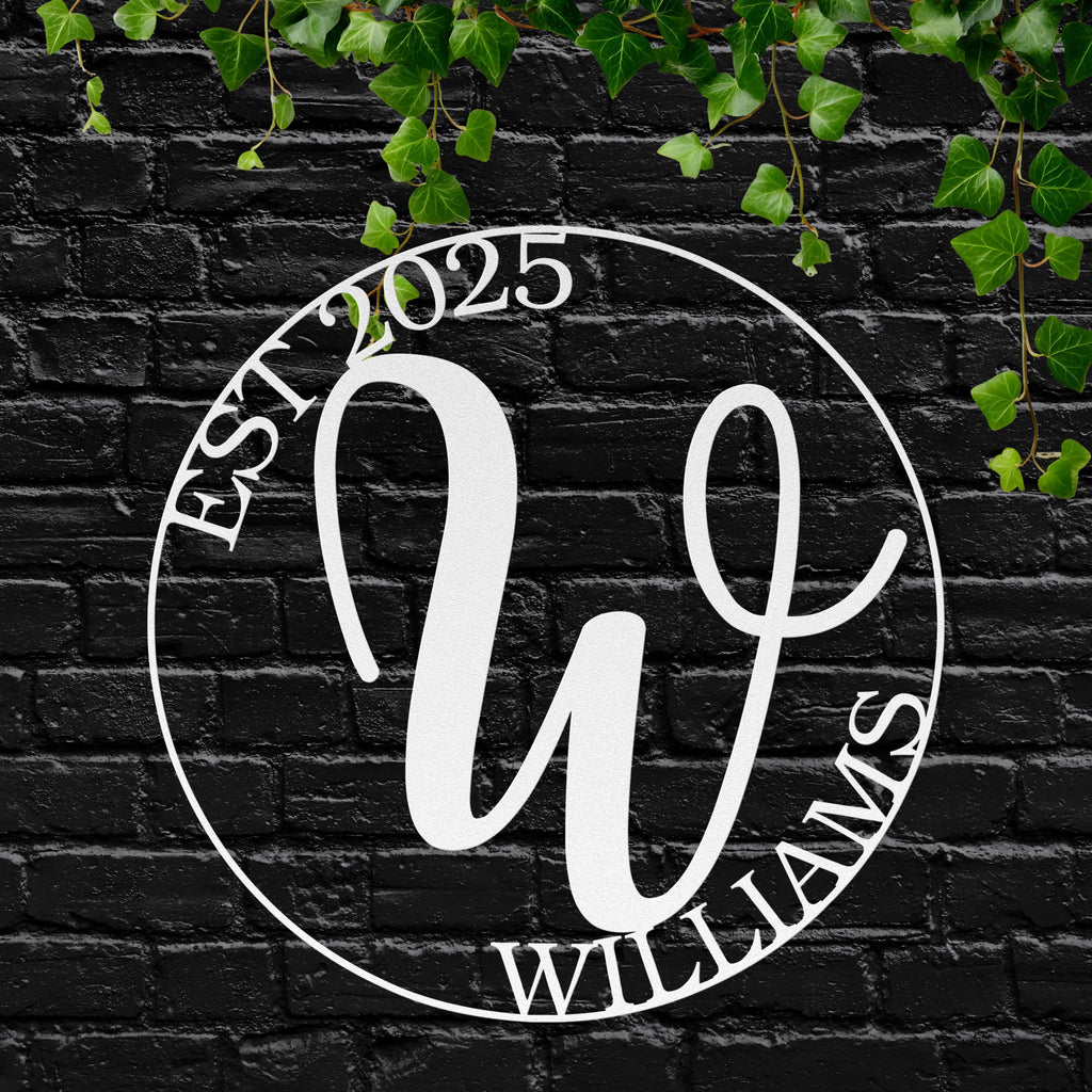 Family Monogram Sign - Personalized Metal Sign With Custom Initial Art & Established Date Decor