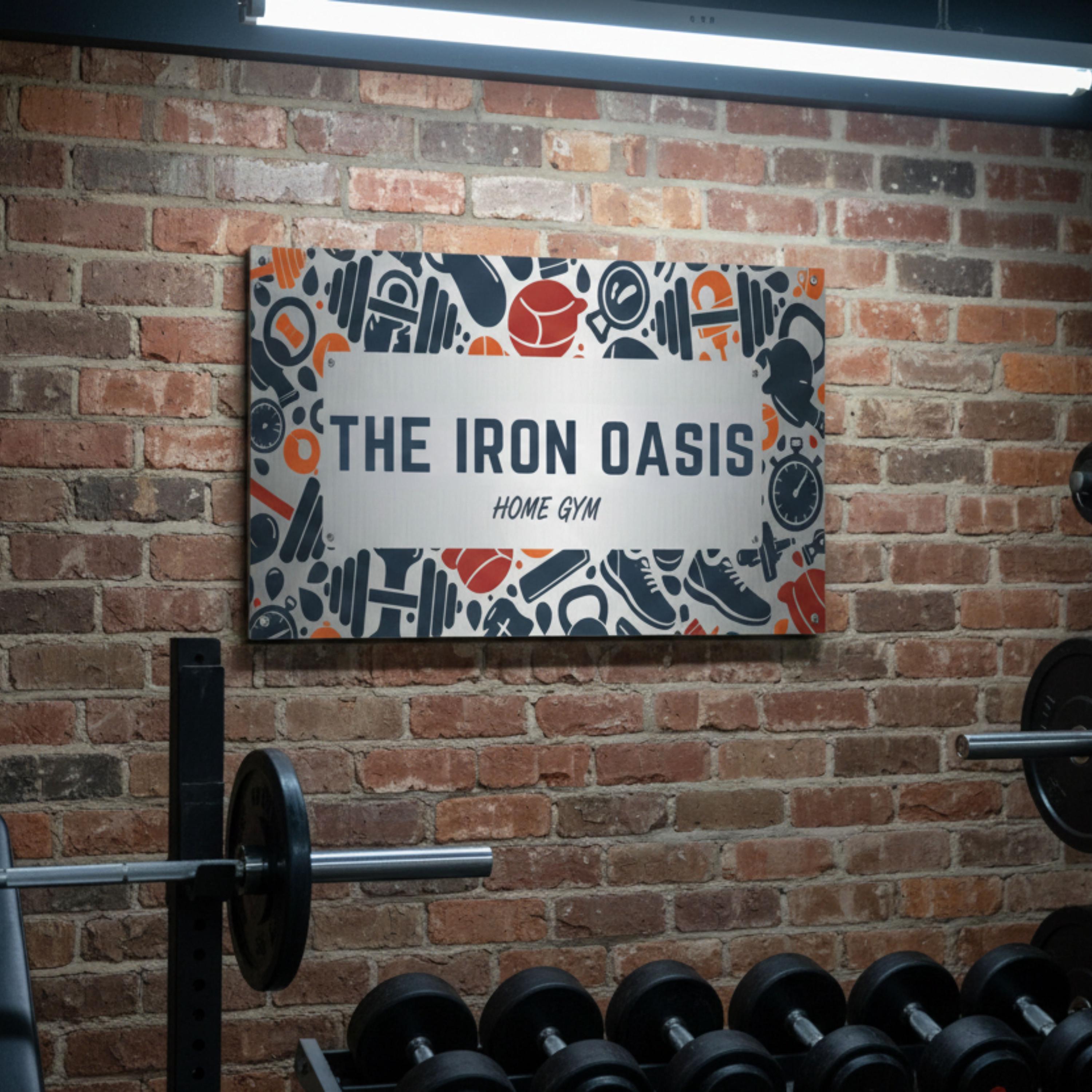 Personalized Home Gym Metal Sign | Custom Fitness Workout Decor | The Iron Oasis Strength Training Man Cave Art