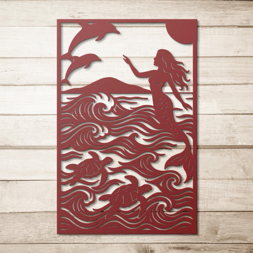 Mermaid Metal Wall Art, Dolphin Ocean Decor, Sea Turtle Sign, Coastal Beach House Gift