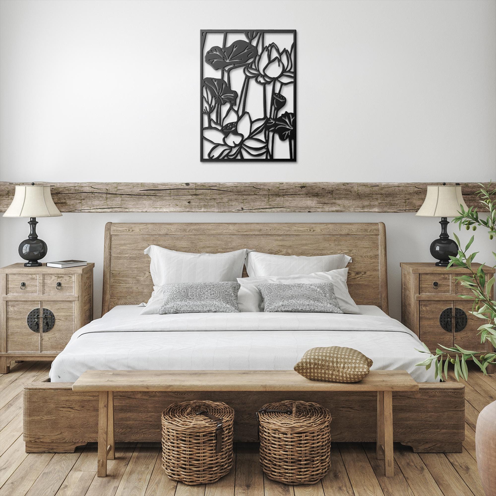 Lotus Flower Metal Wall Art, Floral Garden Sign, Zen Yoga Studio Decor, Botanical Art