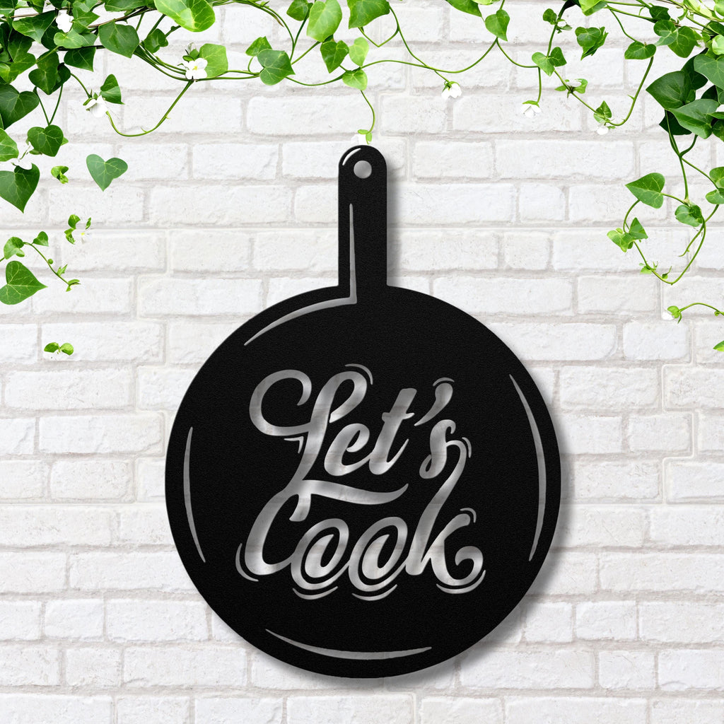 Lets Cook Metal Kitchen Sign, Frying Pan Wall Art, Culinary Gift For Chef