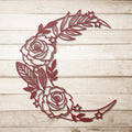 Floral Crescent Moon Metal Wall Art | Rose and Stars Witchy Decor | Boho Nursery Bedroom Sign